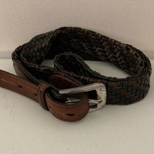 Brighton Unisex two tone Brown and alligators Woven Leather Belt 38